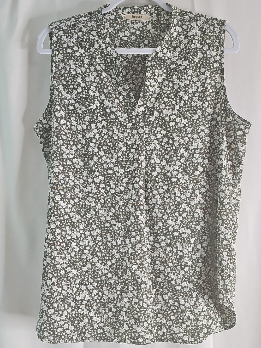 Timeson  Olive Green and Cream Floral Sleeveless V-Neck Cami